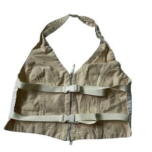 Pull and Bear White Open Back Cotton Crop Top Women's Size Medium | 3-34